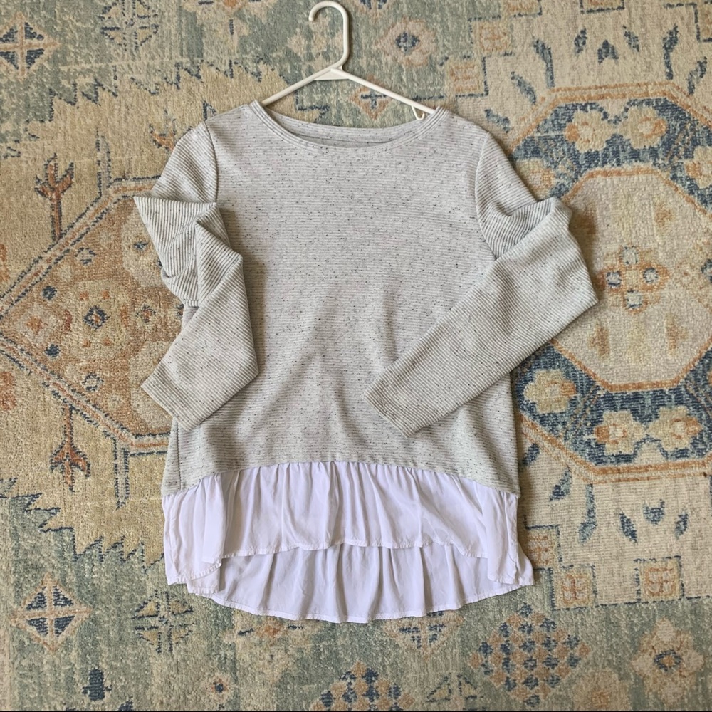 LOFT | Gray Sweater with Ruffle Hem
